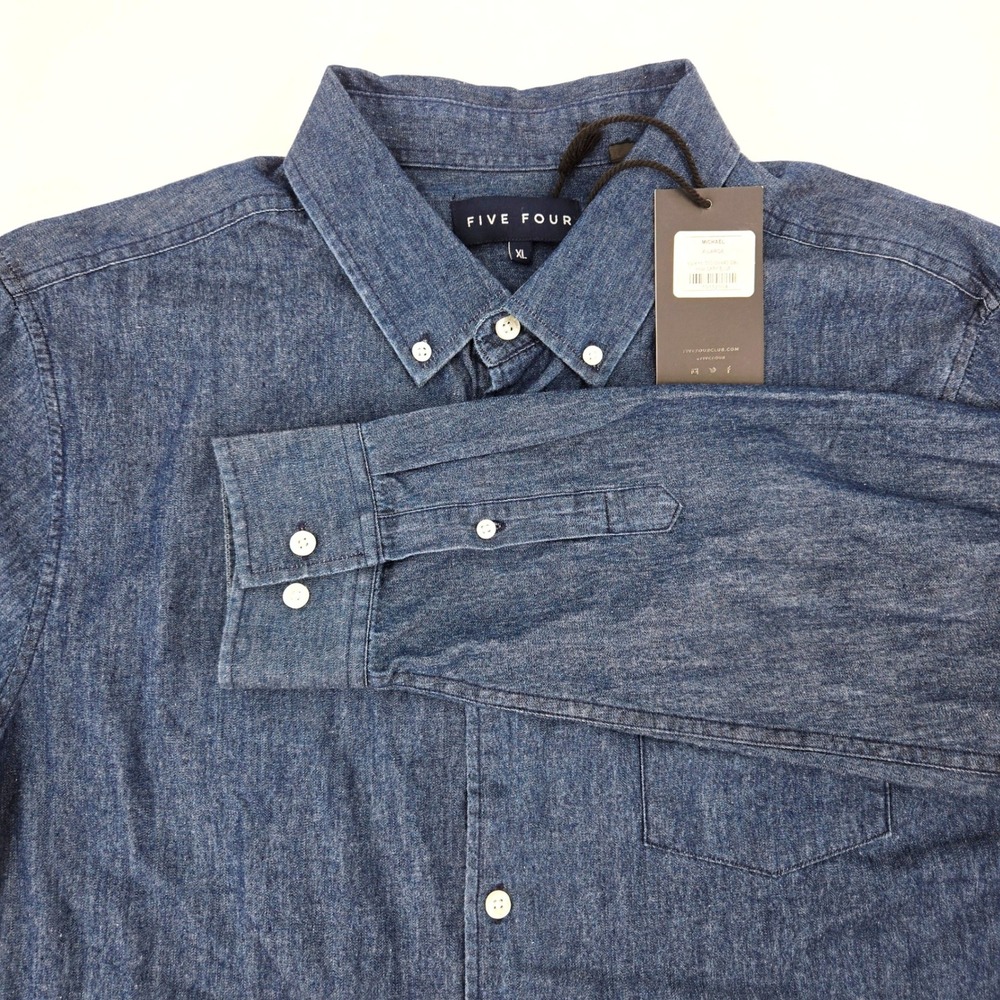 Five Four Michael‎ Dark Indigo Denim Button Down Shirt NWT 100% Cotton XL